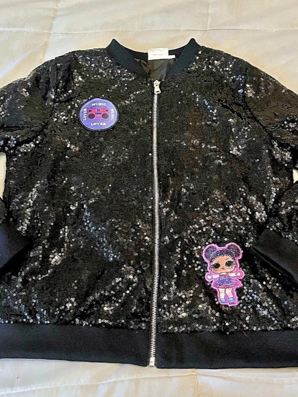 LOL Surprise Remix Black Sequin Bomber Jacket  Girls kids size XL 14/16